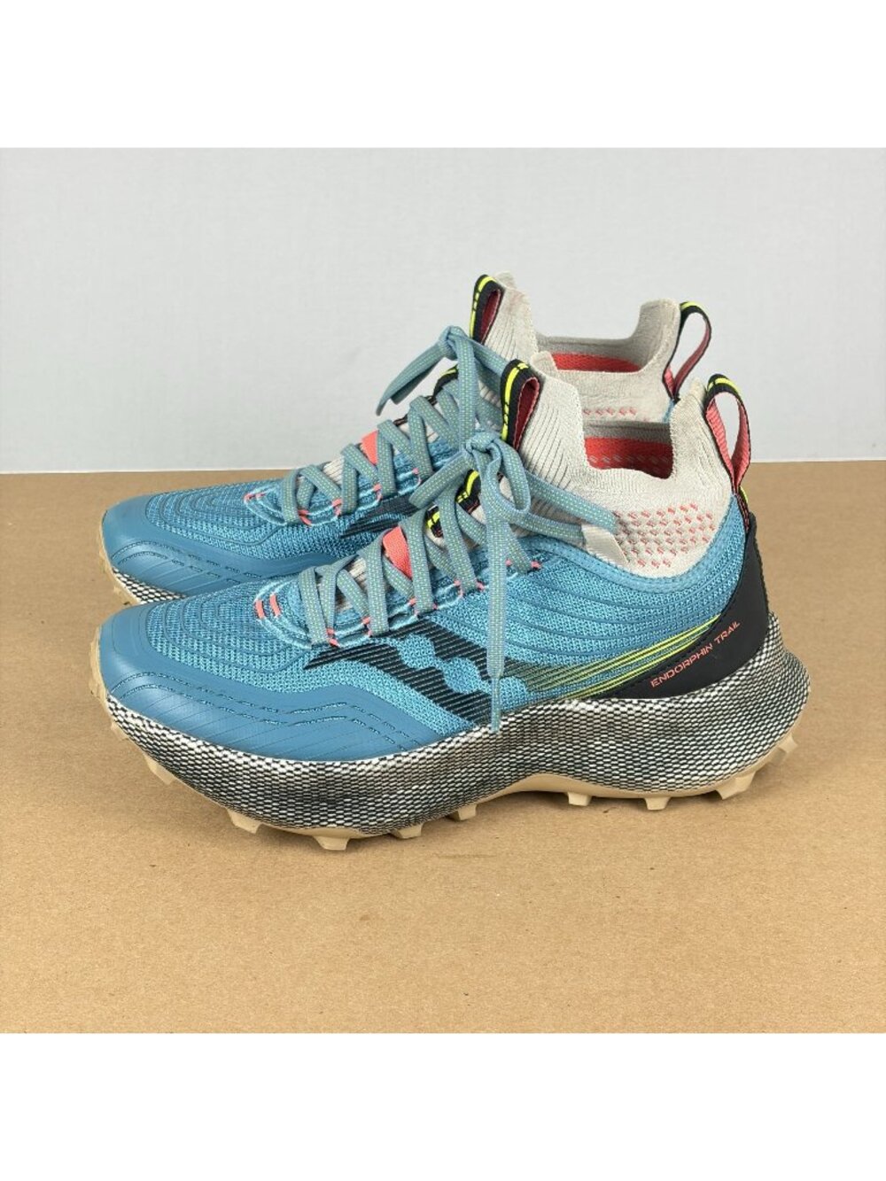 Saucony Athletic Shoes in Light Blue with Coral and Cream Accents